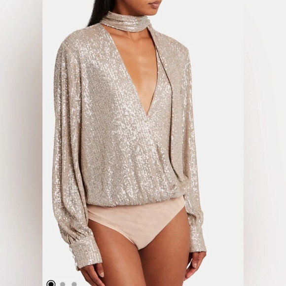 JONATHAN SIMKHAI
Sequin Embellished Tie Neck Bodysuit - Picture 3 of 8